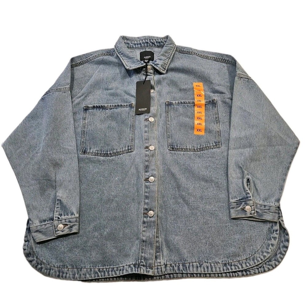 Hudson Denim Top Womens Medium Blue Pockets Snap / XXL / New